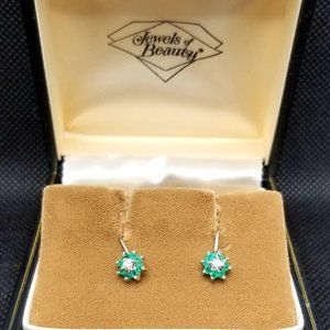 14K Emerald Diamond Clip On Earrings